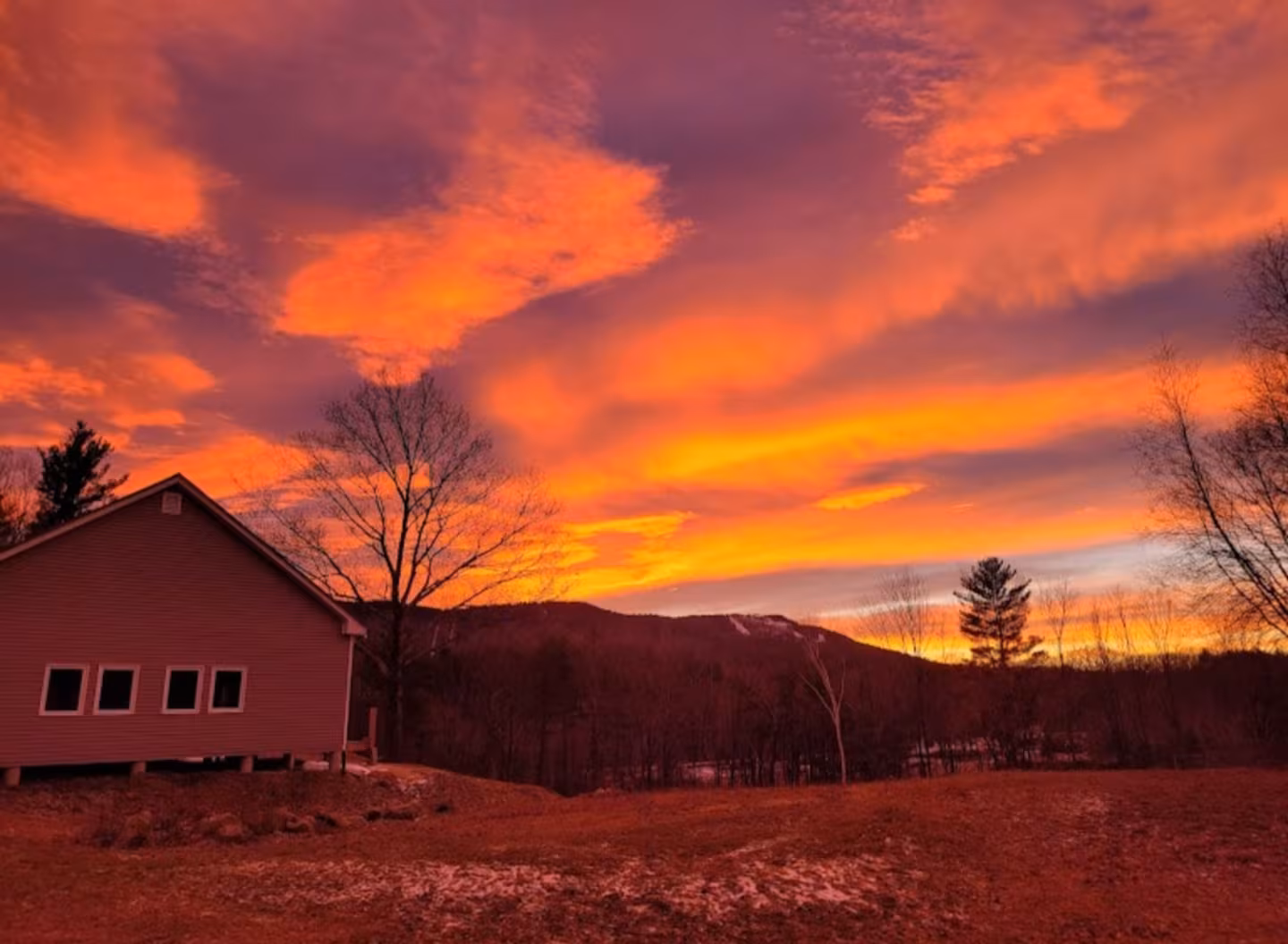 Dramatic New Hampshire sunset over the hills